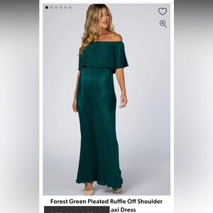 Pinkblush Maternity Green Ruffled Off-Shoulder Maxi Dress